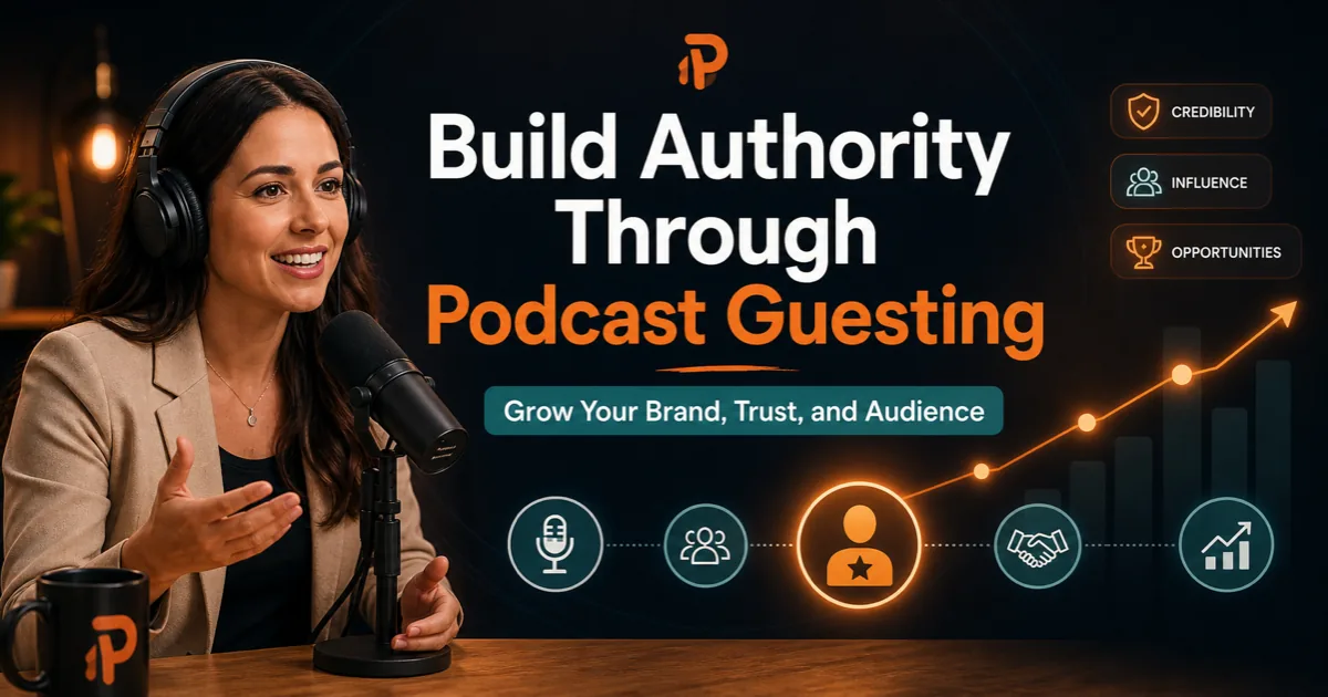 Premium Podorax blog cover showing a confident creator speaking on a podcast with visual authority growth signals.