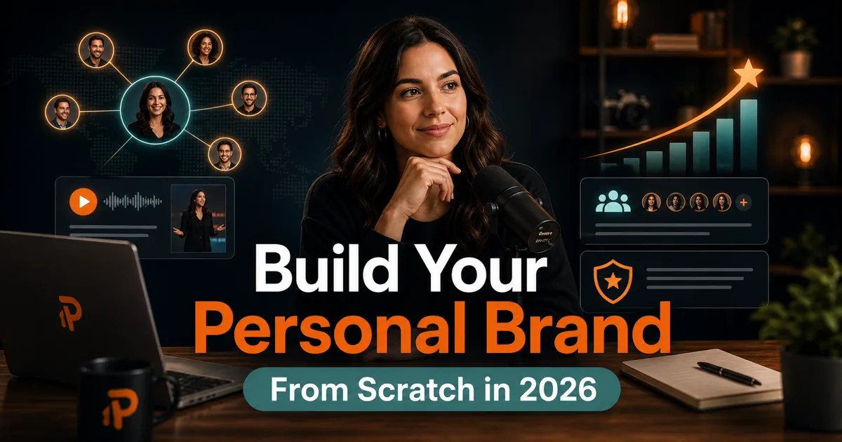 Podorax blog cover showing a creator building a personal brand through content, podcasting, collaborations, trust, and audience growth.
