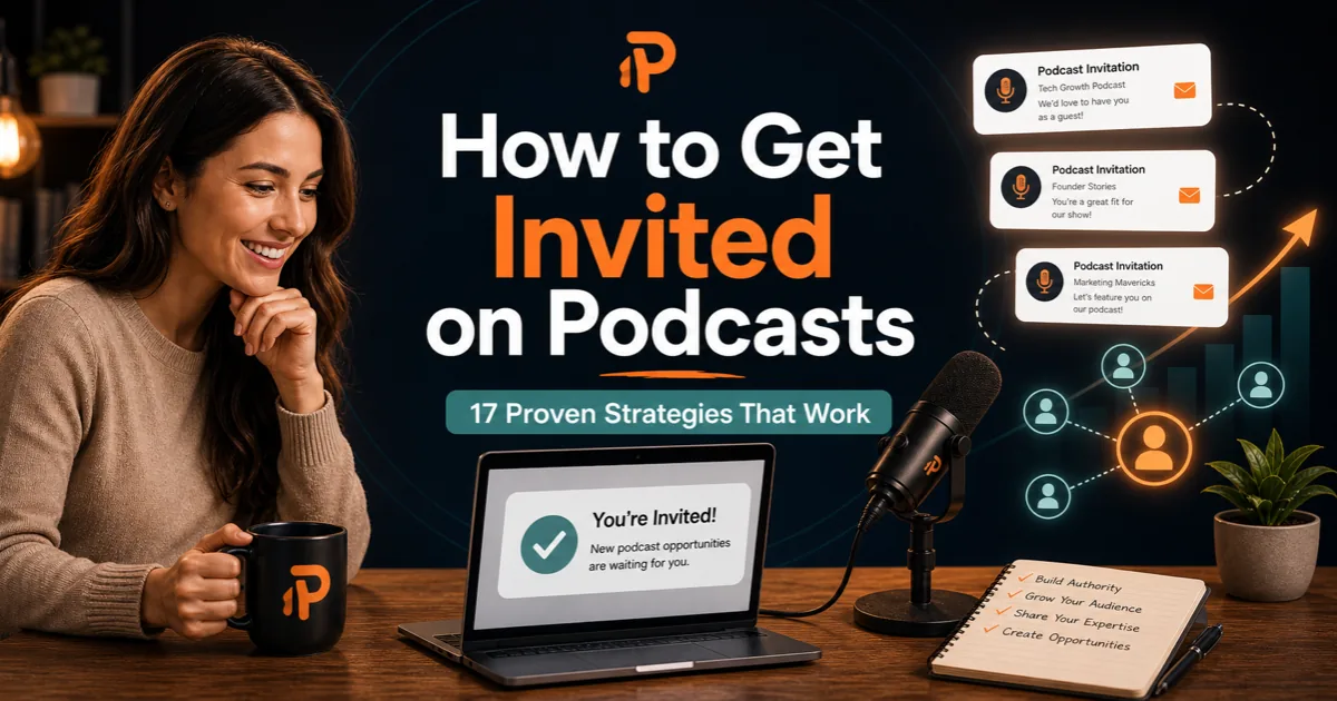 Premium Podorax blog cover showing a creator receiving podcast invitations on a laptop in a professional podcast workspace.