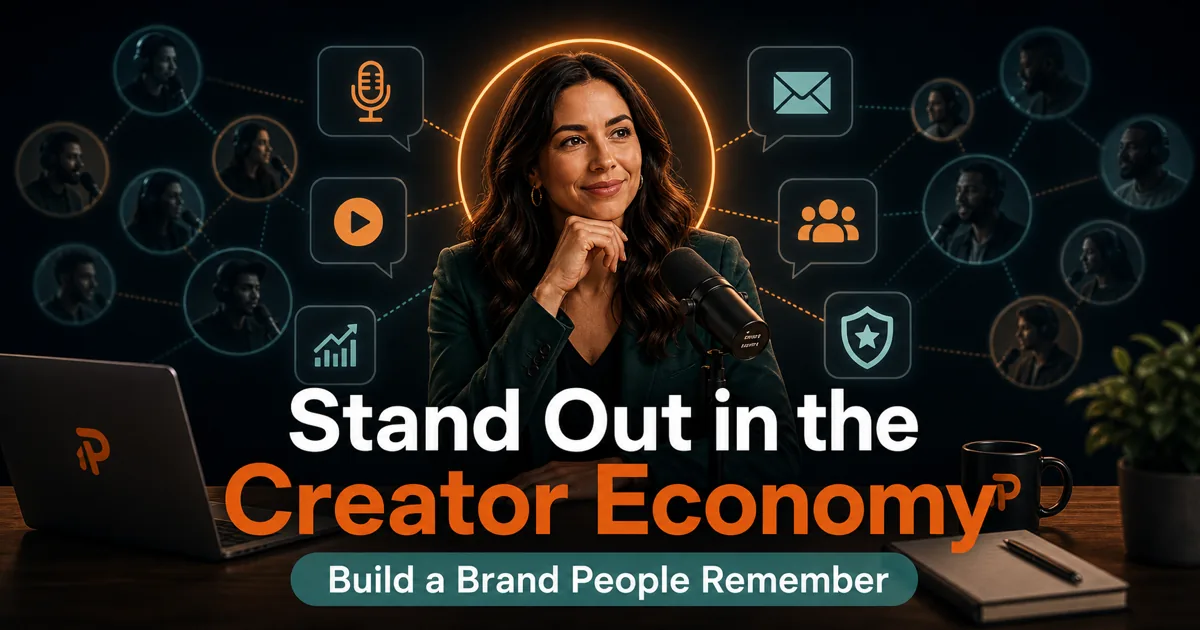 Podorax blog cover showing one creator standing out among many creators with podcasting, video, newsletter, collaboration, and authority signals.