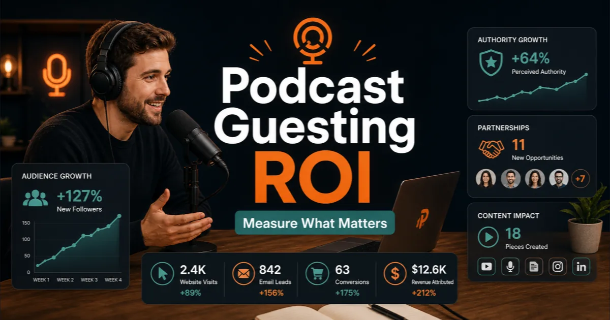 Premium Podorax blog cover showing a creator speaking on a podcast with analytics overlays for audience growth, partnerships, content impact, and revenue.
