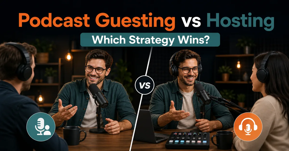 Podorax blog cover showing a split-screen comparison between a creator appearing as a podcast guest and hosting their own podcast.